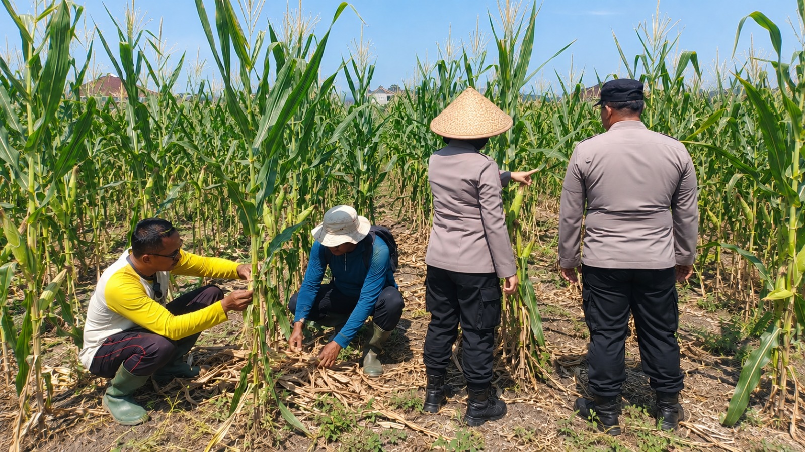 Jagung Mulai Bertongkol, Polisi dan Petani Bandungrejosari Optimistis Panen Hingga 30 Ton